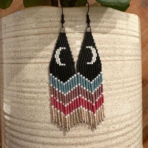 Beaded Moon Earrings